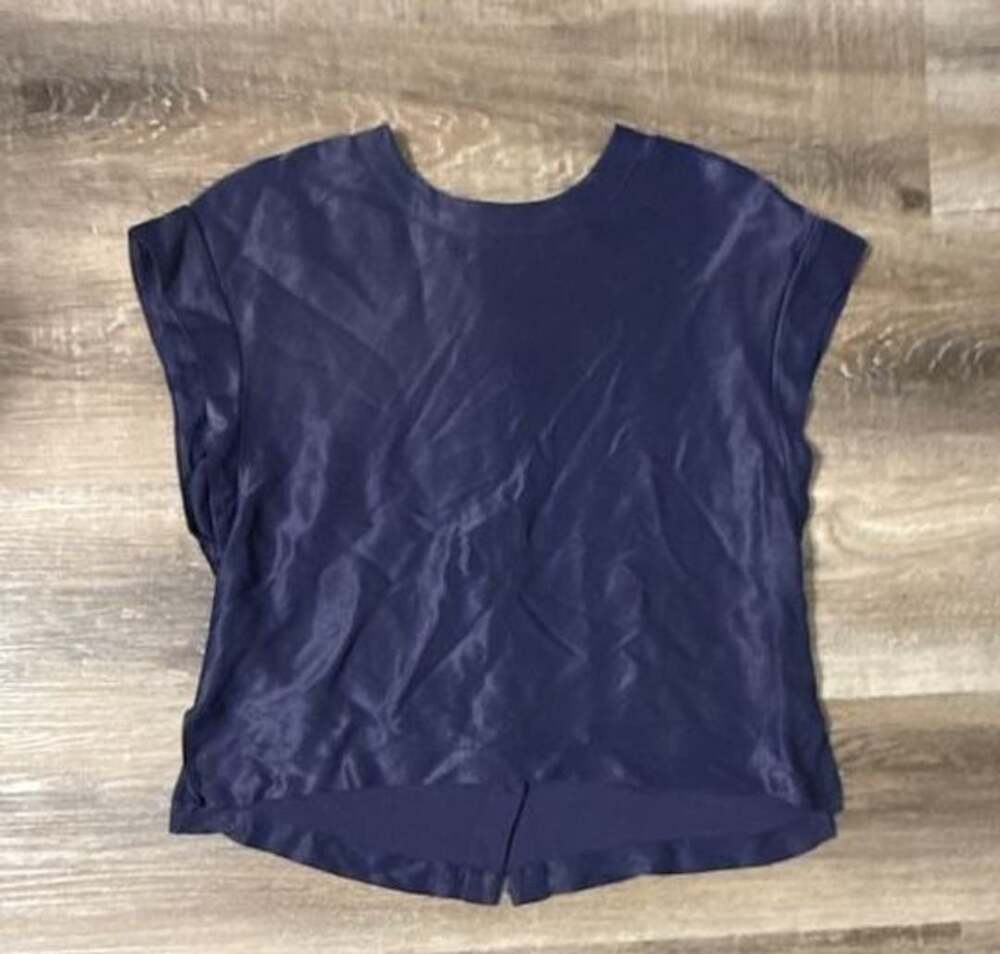 Mae by Anthropologie Blouse Size X-Small Blue Satin Cap Sleeve Top